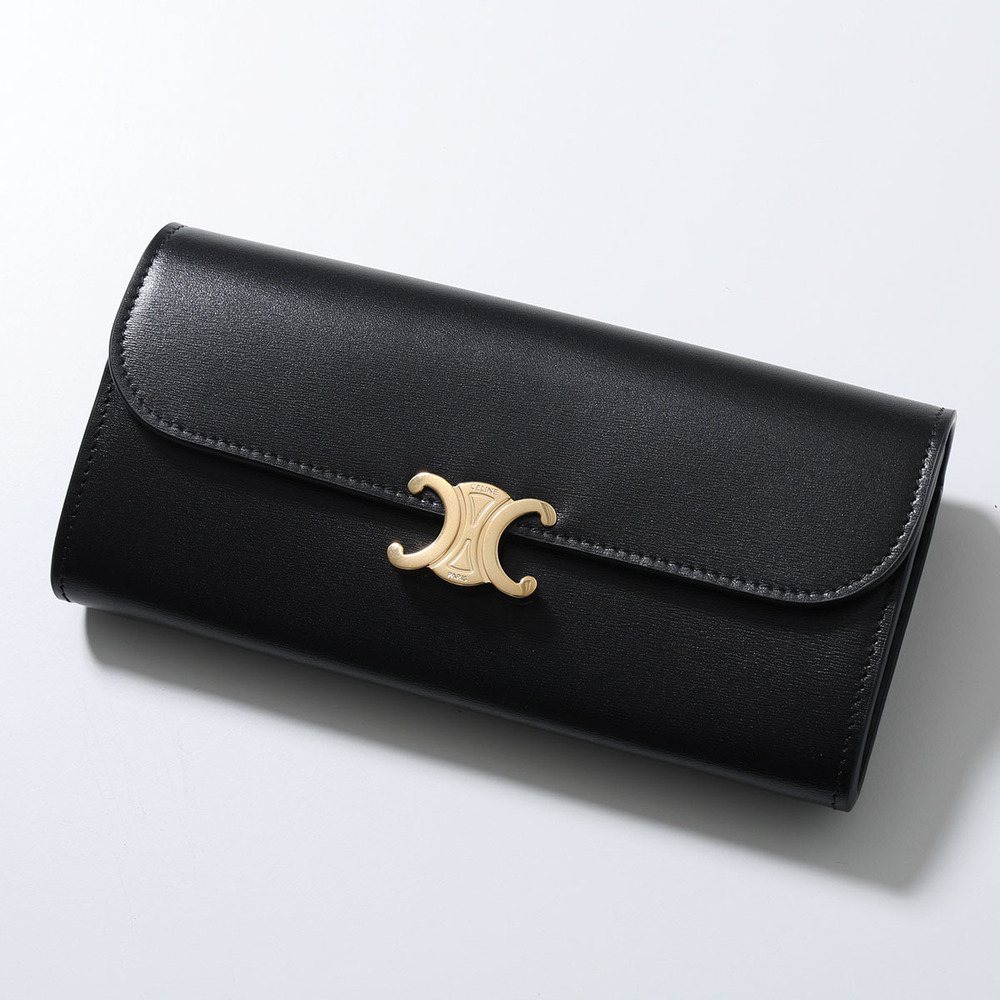 Celine Bi fold Long Wallet Triomphe Leather Black